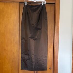 VTG Chetta B Dark Bronze Brown 100% Silk Pencil Skirt 42.5” w/ high leg slit 24”